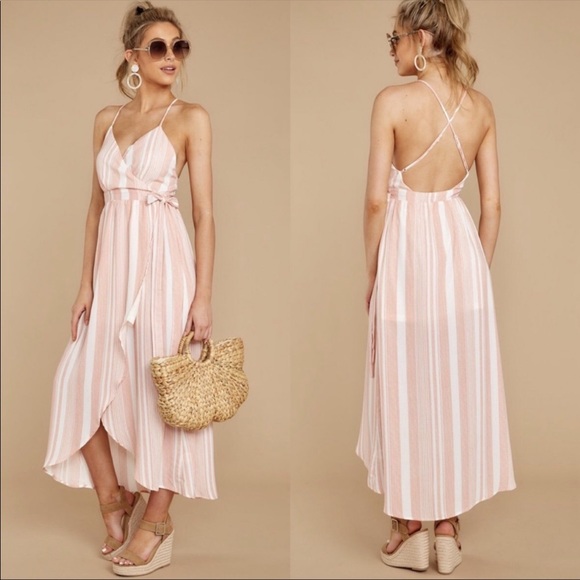 Pink, striped maxi dress with belt - Picture 2 of 4